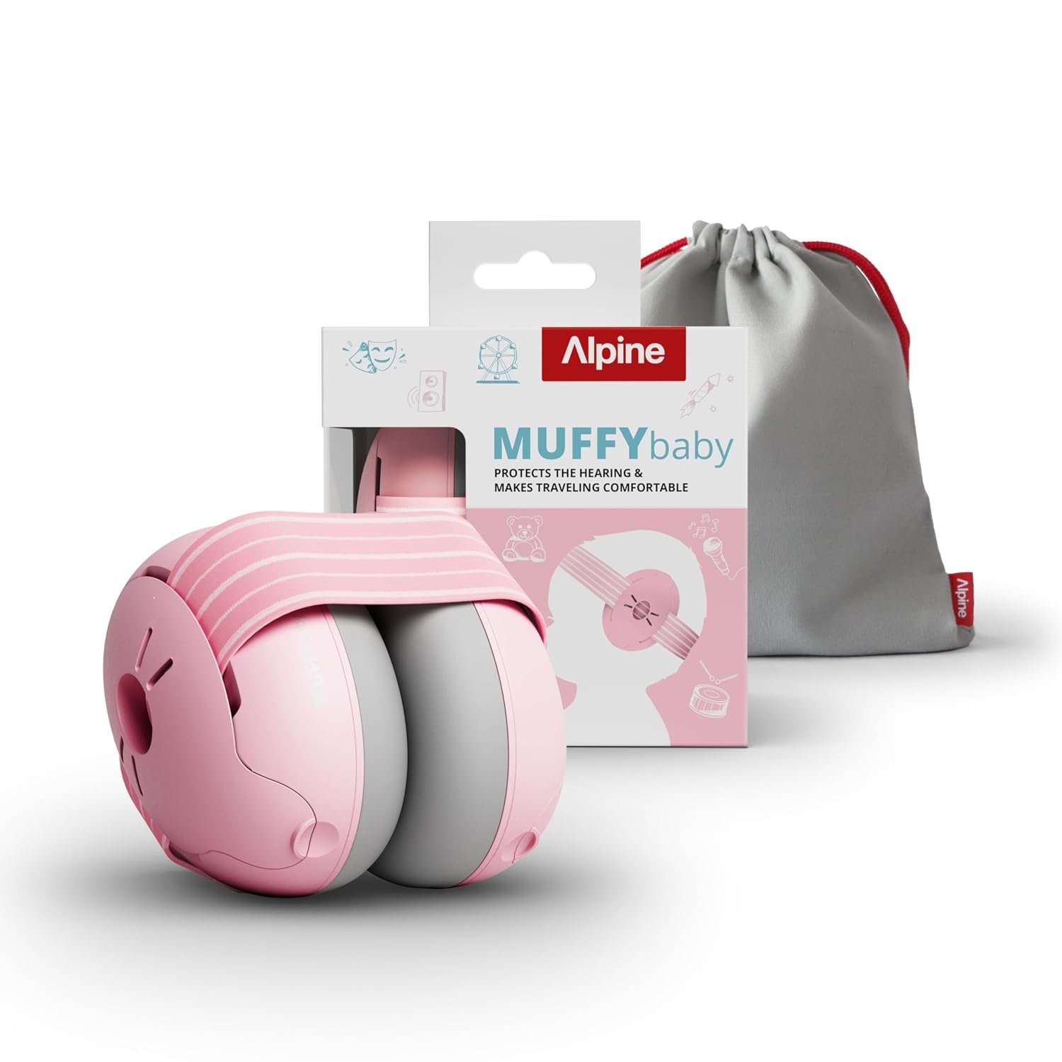 Alpine Muffy Baby Ear Defender for Babies and Toddlers up to 48 Months - CE & UKCA Certified - Noise Reduction Earmuffs - Comfortable Baby Headphones Against Hearing Damage & Improves Sleep - Blush