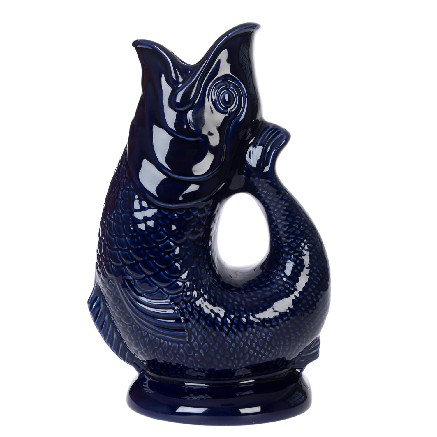 Gurgly Iconic Cobalt Blue Glug Jug Large 28cm 1.4L – Fish Water Jug, Decorative Fish Vase, Ornament, Carafe