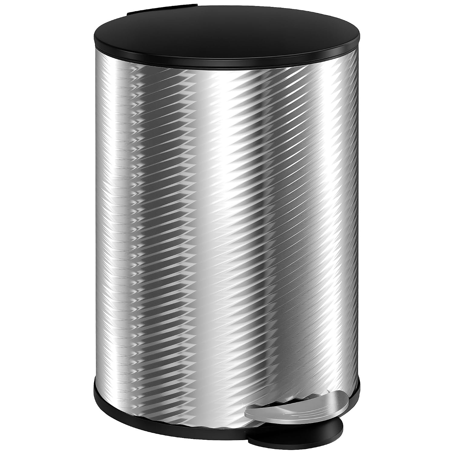 HOMCOM 20 Litre Kitchen Bin, Stainless Steel Pedal Bin with Soft-close Lid, Fingerprint Proof Cylindrical Rubbish Bin with Foot Pedal and Removable Inner Bucket, Silver
