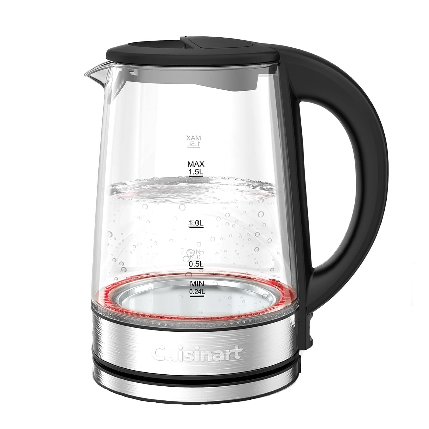 Cuisinart 1.5L Glass Kettle|Illumination|3KW Rapid Boil|Cool Touch |BPA-Free |Non-Drip Spout|360° Swivel Base|Auto Shut-Off|One-Cup Marking
