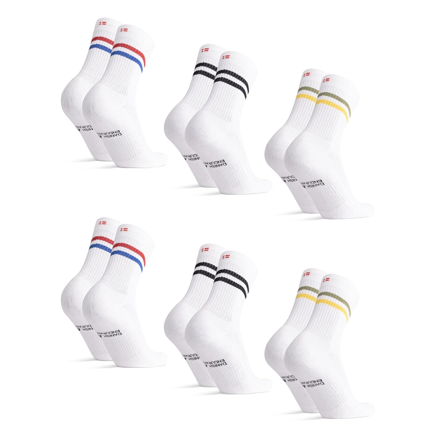 DANISH ENDURANCE Tennis Crew Socks, Cotton Sports, Cushioned for the Gym, for Men & Women, 3 or 6 Pack, Multicolour, 43-47