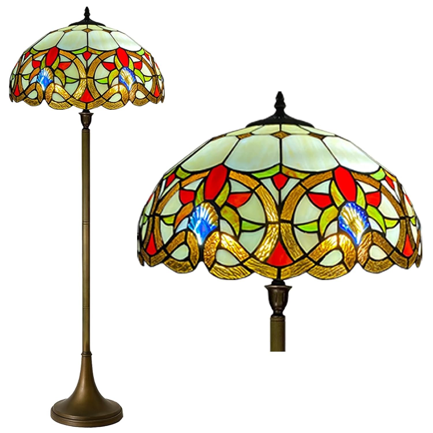 Auroh Tiffany Floor Lamps Stunning Quality Handcrafted 16 inch Stained Glass Lamp Shades Antique Design Floor Lamp for Living Room Bedroom Hallway Gallery (TFL-1650)