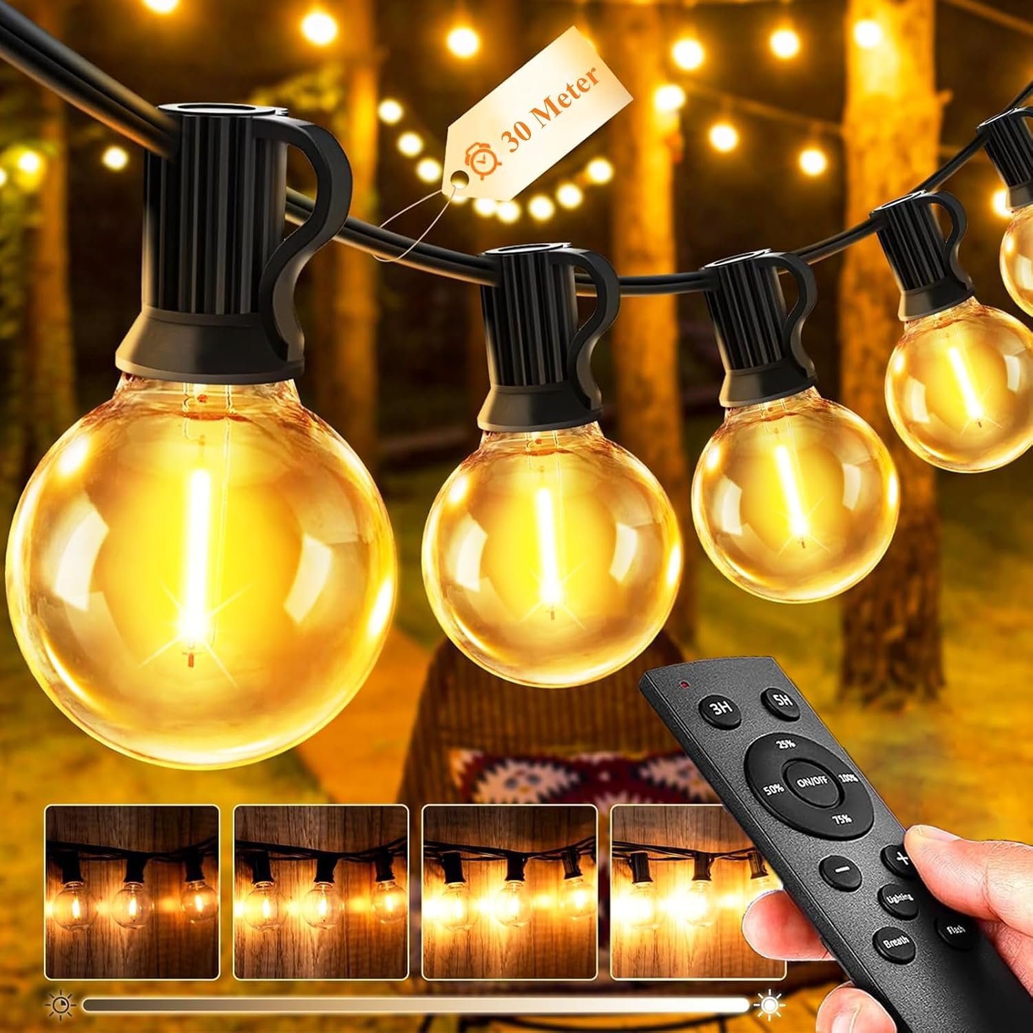 JEYMORKEY 100ft Festoon Lights Outdoor - Mains Powered 30M Garden LED Outside String Lighting Waterproof Patio Gazebo Party Pergola Wedding Backyard Porch Yard Terrace Electric Festival Connectable