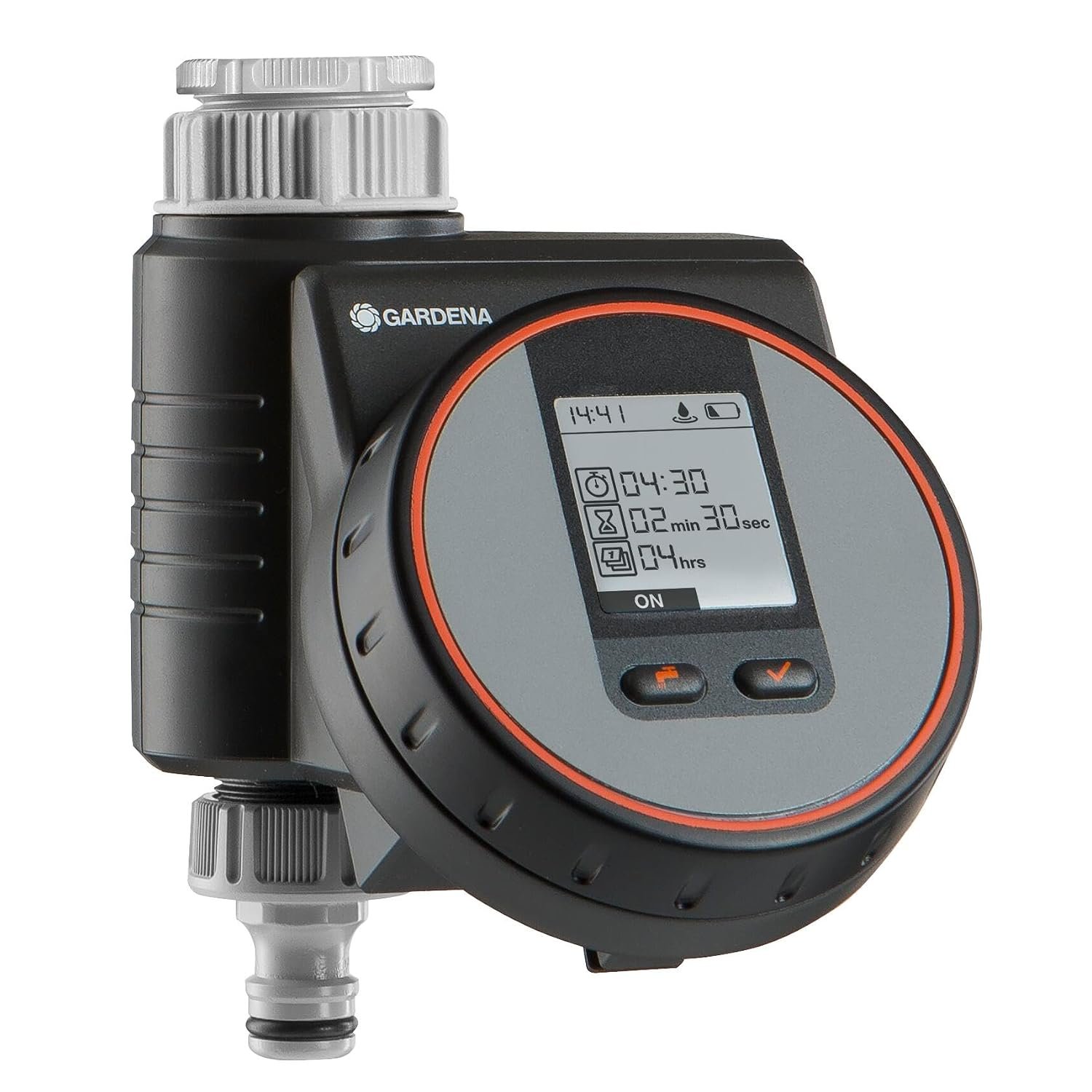 GARDENA Flex irrigation controller for quick automatic irrigation for the terrace and balcony, easy to use, Water Now function, Color Black/Grey/Orange 1890-20