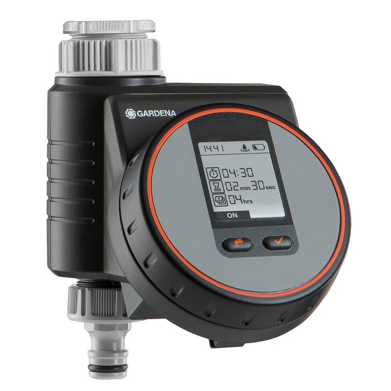 GARDENA Flex irrigation controller for quick automatic irrigation for the terrace and balcony, easy to use, Water Now function, Color Black/Grey/Orange 1890-20