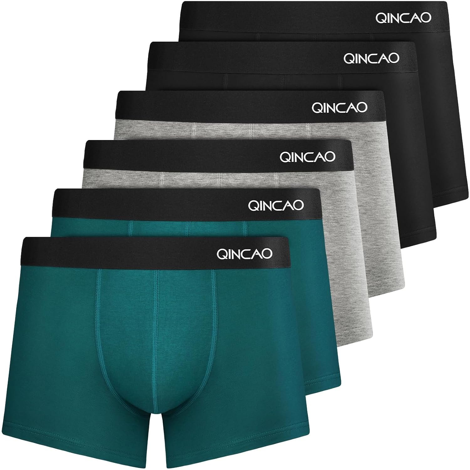 QINCAO Mens Boxers Briefs 6 Pack Combed Cotton Tagless Soft & Slim Fit