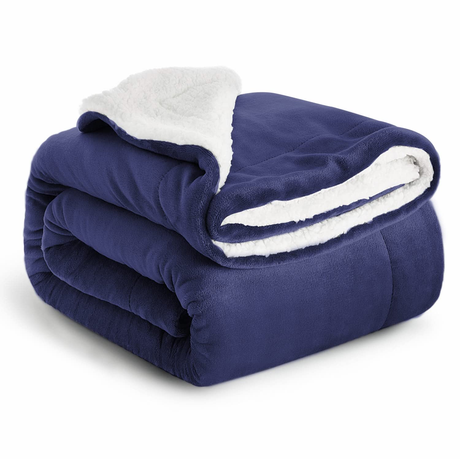 IR Imperial Rooms Sherpa Fleece Throw Blanket - Thick and Warm, Fluffy Microfiber Solid & Soft Blankets for Bed Sofa and Couch Double/Twin Size, Navy, 150x200cm