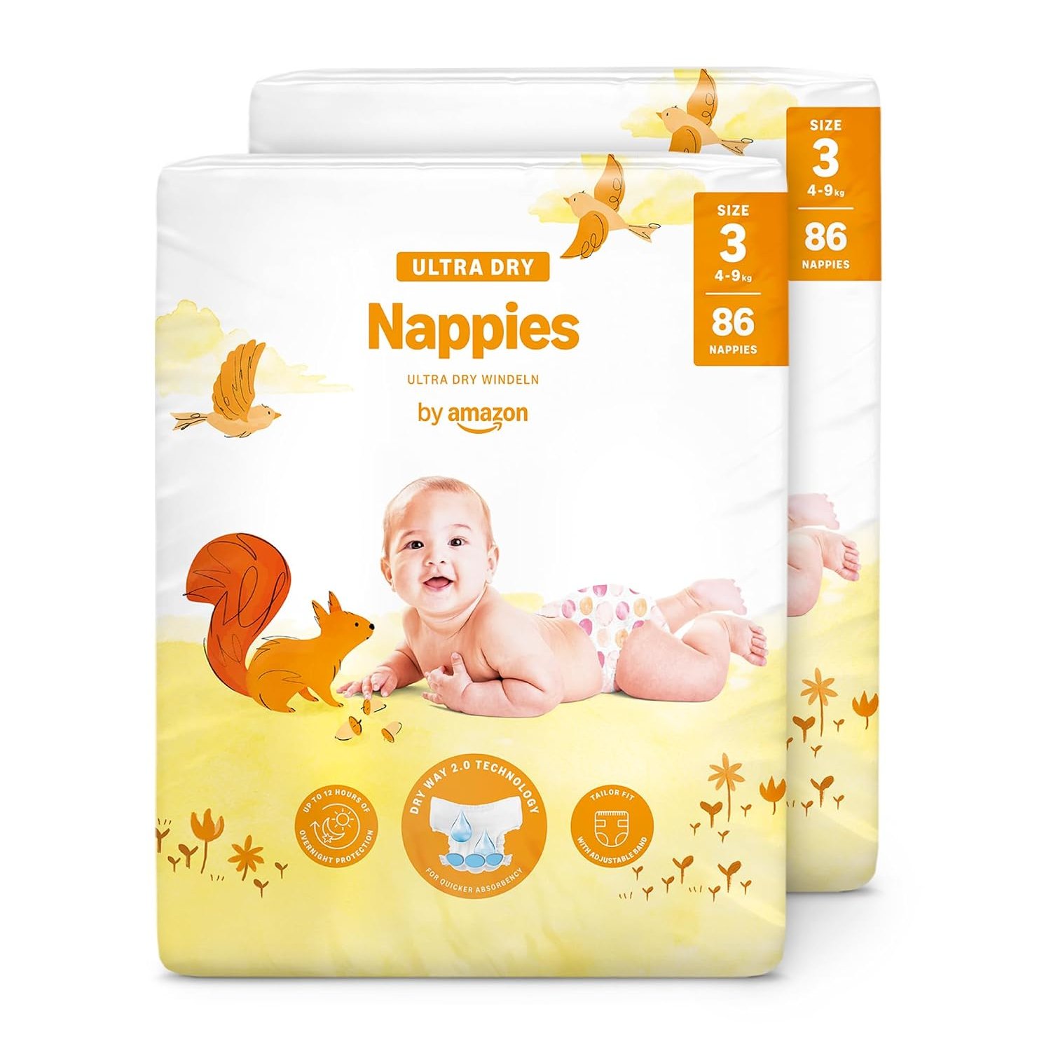 By Amazon Ultra Dry Nappies - Size 3 (4-9 kg) - With Channels- 172 Units (2 Packs x 86) (Previously a Mama Bear Brand, Same Product)