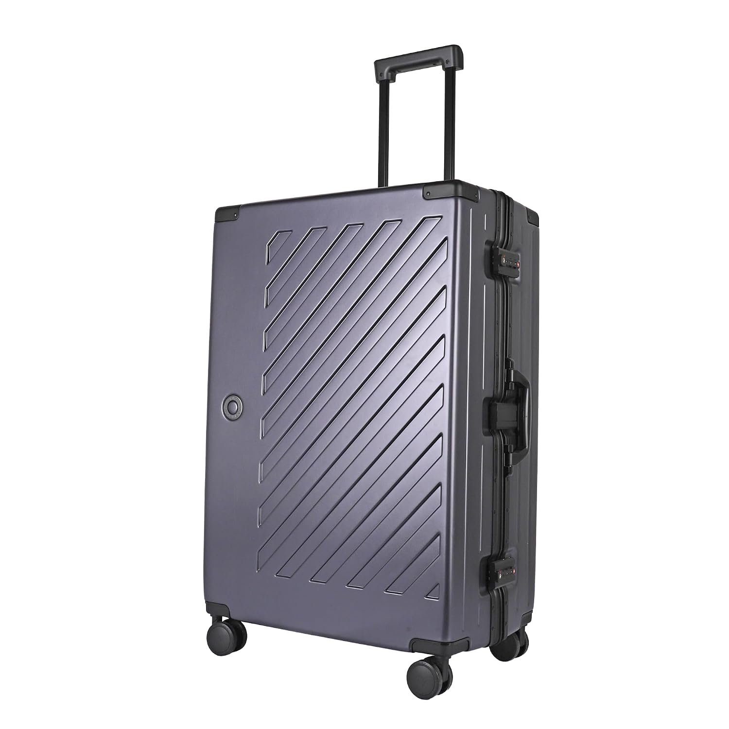 100% Polycarbonate Zipperless Large Suitcase, Hardshell Check in Luggage with Double TSA Locks and 4 Wheels, Aluminium Alloy Handle, Flight Case for Travel in Dark Grey