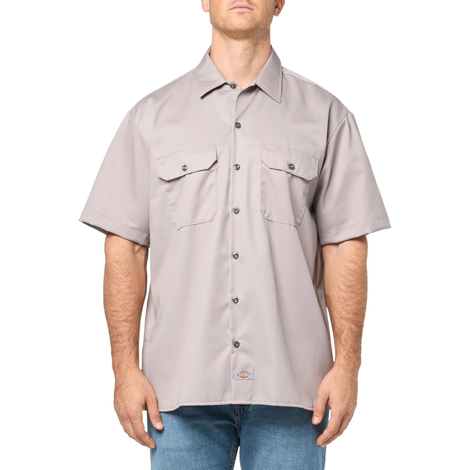 Dickies Men’s Short Sleeve Work Shirt – Durable Twill Button Down Shirts for Men, Lightweight Uniform for Daily Wear, Silver, XL Tall