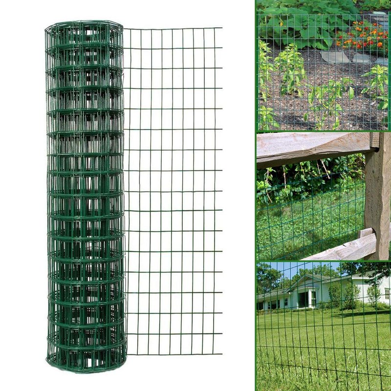 Simpa Multipurpose 1M x 10M - Green PVC Coated Galvanised Steel Wire Garden Fencing Roll – Mesh Hole Spacing 10.16cm x 5.08cm