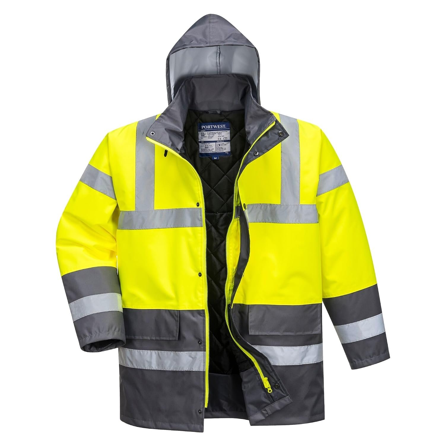 Portwest S466 Hi-Vis Contrast Winter Traffic Jacket Mens Waterproof Reflective Safety Workwear Cold Weather Protection 300D Industry High Visibility, Yellow, XL