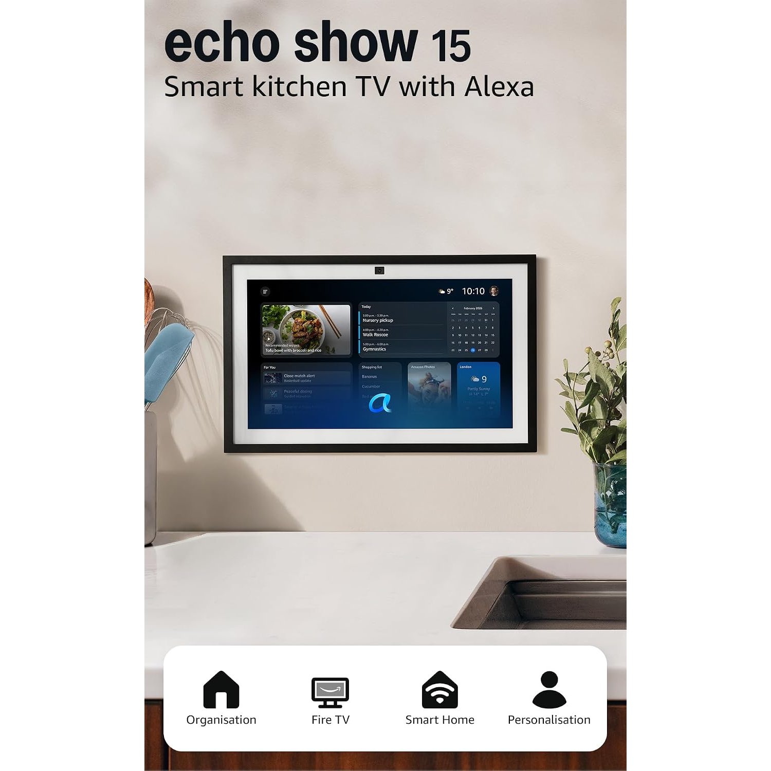 Amazon Echo Show 15 (newest gen), Full HD 15.6" smart display with built-in Fire TV and Alexa Voice Remote, with Alexa+ Early Access