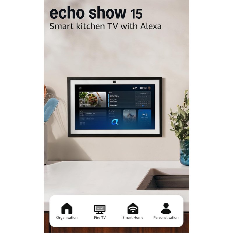Amazon Echo Show 15 (newest gen), Full HD 15.6" smart display with built-in Fire TV and Alexa Voice Remote, with Alexa+ Early Access