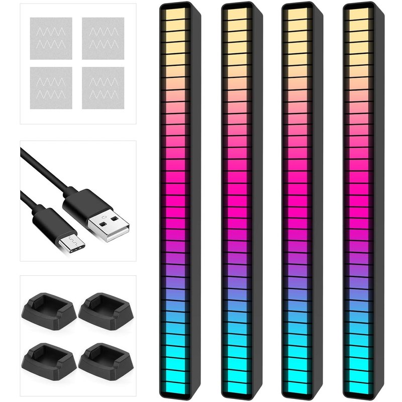 Soulpunk RGB Rechargeable Sound Control Light, Voice-Activated Pickup Music Rhythm Lights, Ambient Light, for Car, Gaming Room Decorations(4Pack)