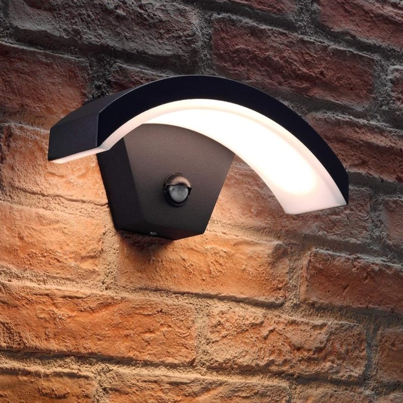 Auraglow Integrated LED Motion Sensor PIR Outdoor Wall Light Fixture Security Lamp in Modern Weatherproof (IP54) Black Arch Design – for Porch, Gardens or Driveways