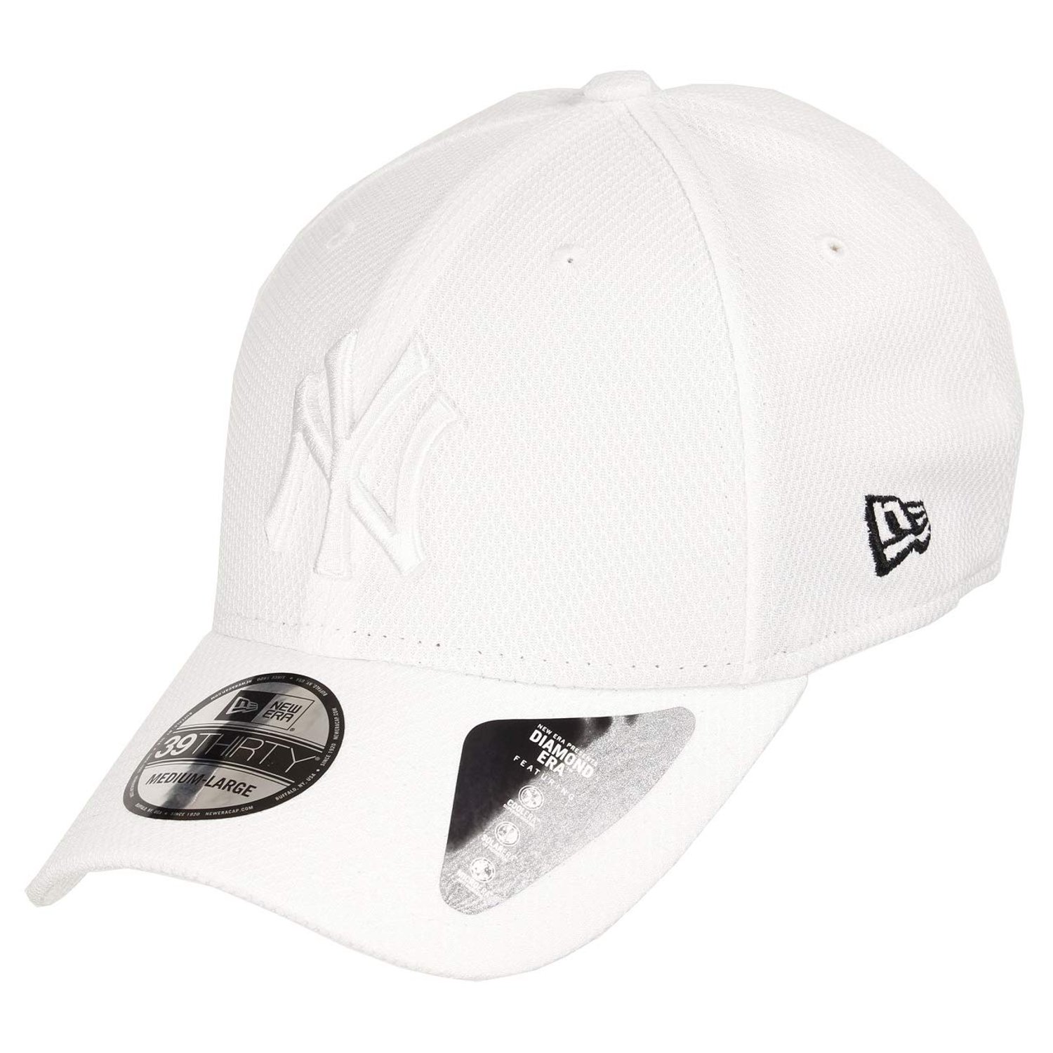New Era New York Yankees 39thirty Stretch Cap Diamond Era Tonal White - XS-S