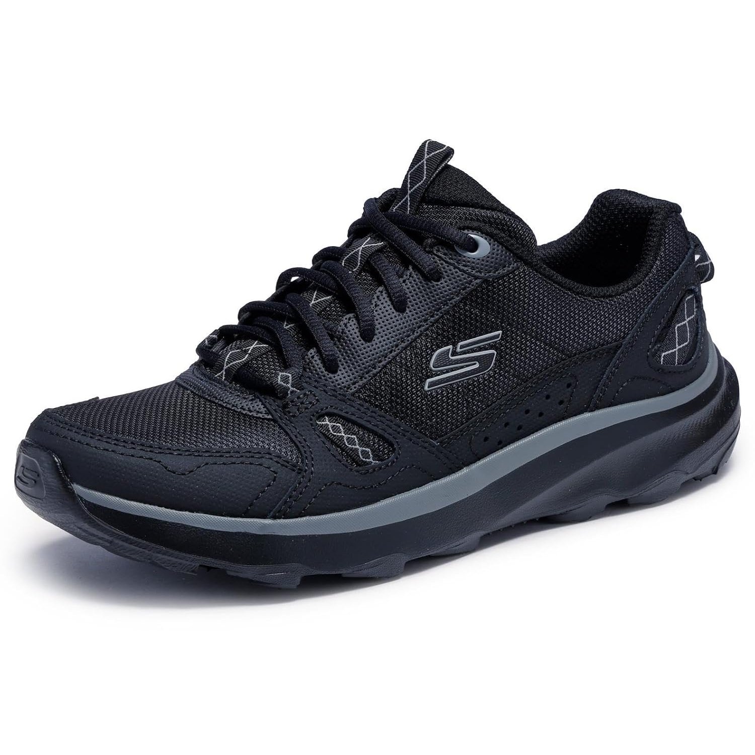 Skechers Women's Ridge Oak Gateway Trail Trainers, Black Leather/Textile/Black Synthetic, 2.5 UK