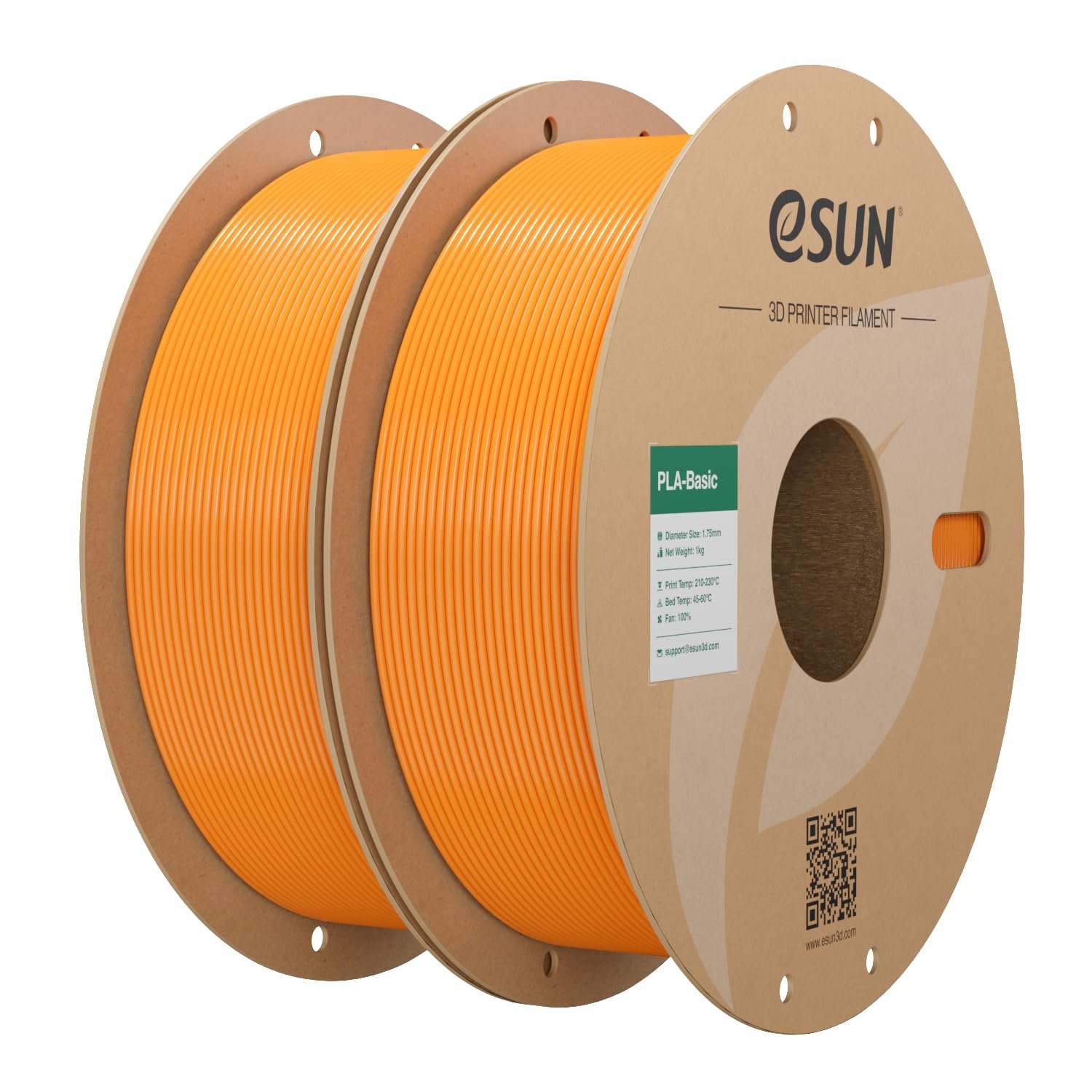eSUN PLA Filament 1.75mm, PLA Basic 3D Printing Filament Dimensional Accuracy +/- 0.05mm, 1KG per Spool, 2 Spools for 3D Printers,Orange+Orange