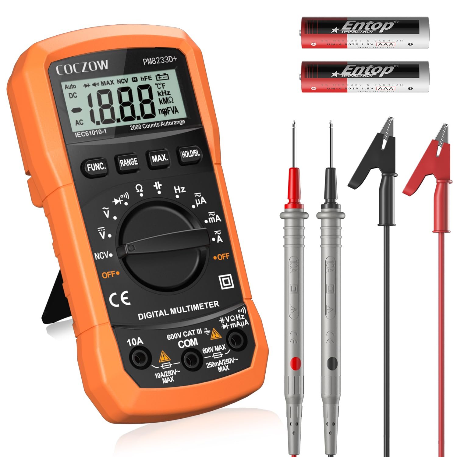 COCZOW Multimeter Digital Multimeter Voltage Tester Volt Meter Ohmmeter Ammeter AC DC OHM Continuity Circuit Resistance Diode Electrical Tester with Test Leads Backlight LCD Display