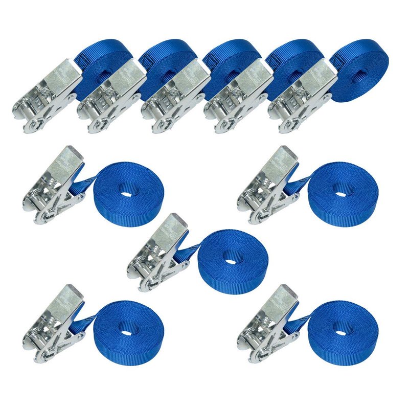 Amazon Basics 10-pack Ratchet Lashing Straps, 6 m Long, 25mm Wide, Load Capacity 800 kg, DIN EN 12195-2 certified, Blue