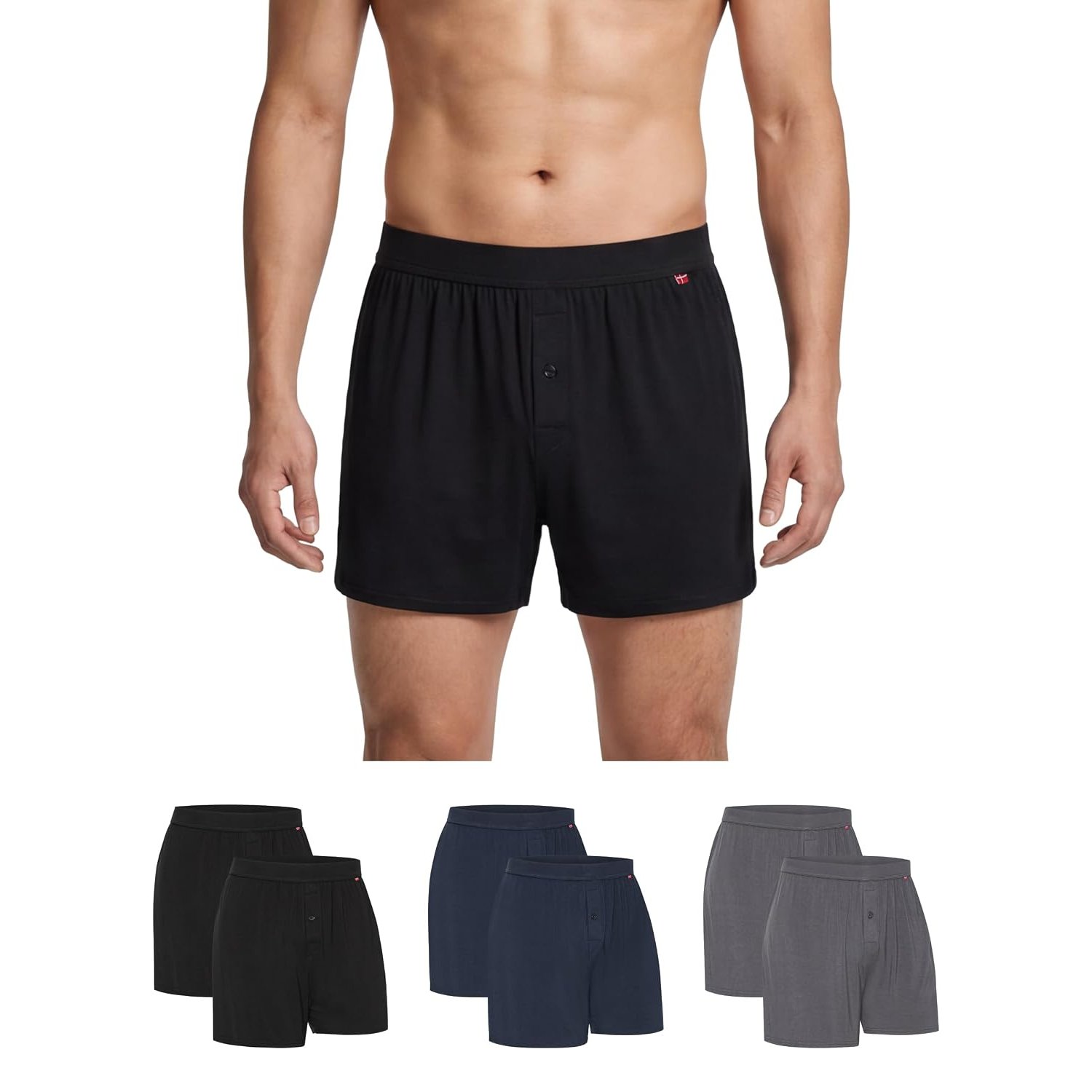DANISH ENDURANCE Mens Boxers Loose Fit, Soft Breathable Bamboo Boxers Mens for Everyday Comfort, 6 Pack Multicolour (2xBlack, 2xDark Navy, 2xGrey) L
