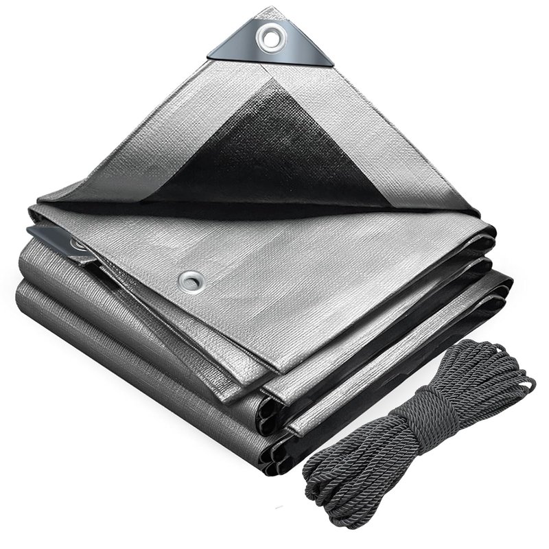 VOUNOT 3x5m Tarpaulin Heavy Duty 180 g/m² Waterproof TarpLarge Ground Camping Sheet with Eyelets, Fixing Ropes for Outdoor Furniture Caravan Car Cover, Grey