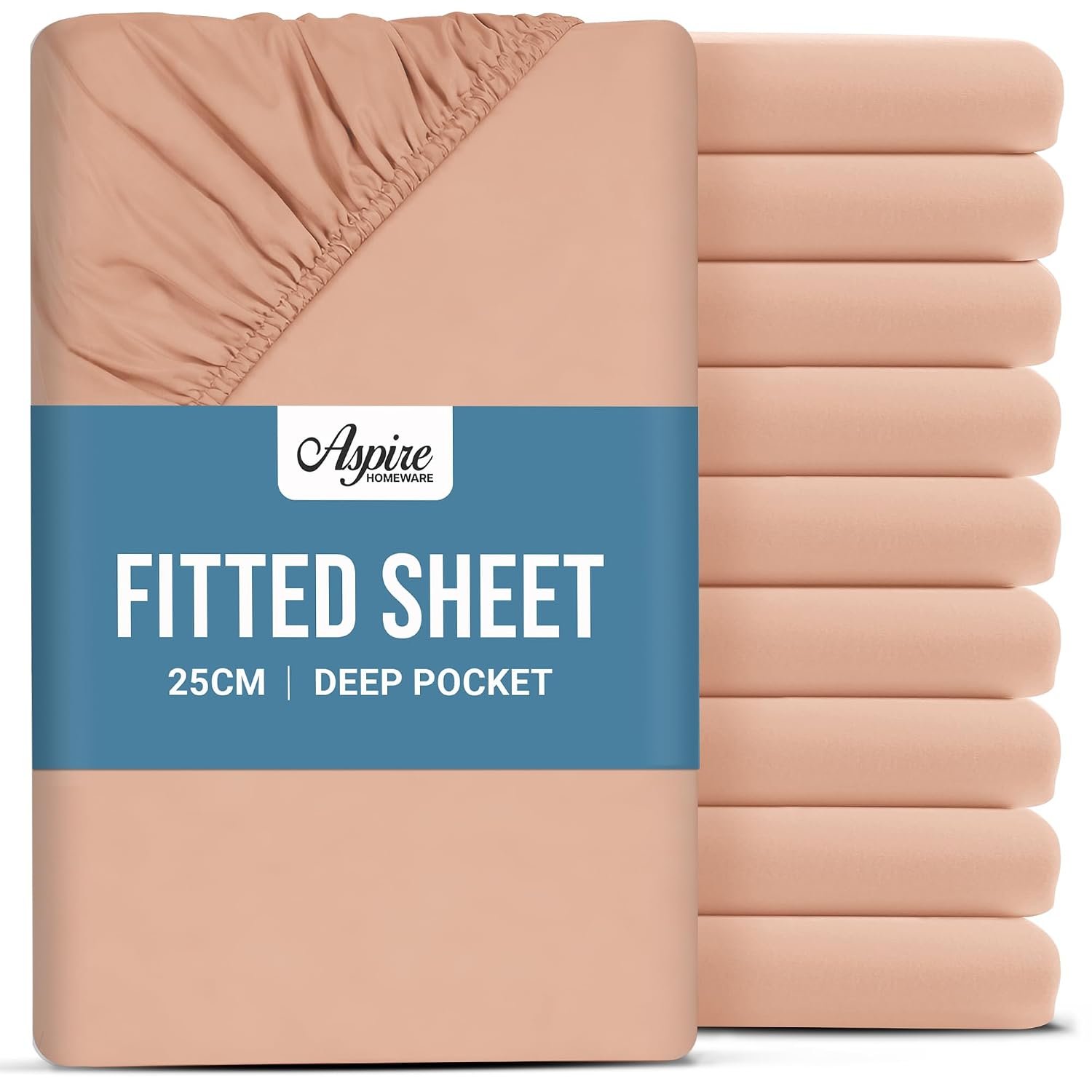 Aspire Homeware Super King Fitted Sheet 10 Pack - 25 cm Deep Hotel Quality (Peach) Bed Sheets - Soft & Breathable Superking Fitted Sheet - Anti-Wrinkle Easy Care Fitted Sheets