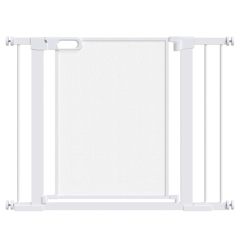 PawHut Pressure Fit Safety Gate for Doorways and Staircases, Dog Gate w/ Auto Closing Door, Pet Barrier for Hallways w/ Double Locking, Openings 75-103CM - White