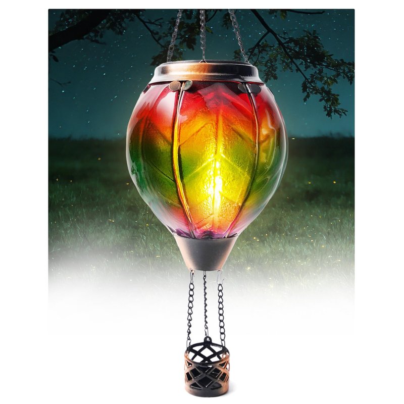 Klarlight Garden Ornaments Outdoor, 45CM Realistic Flame Hot Air Balloon Solar Garden Light, Hanging Gradient Glass Effect Solar LED Balloon Lantern, for Balcony & Tree, Gifts for Women