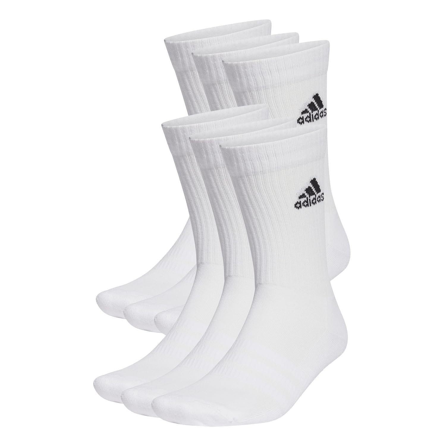adidas Unisex Cushioned Sportswear Crew Socks 6 Pairs, White/Black, 10.5-12.5