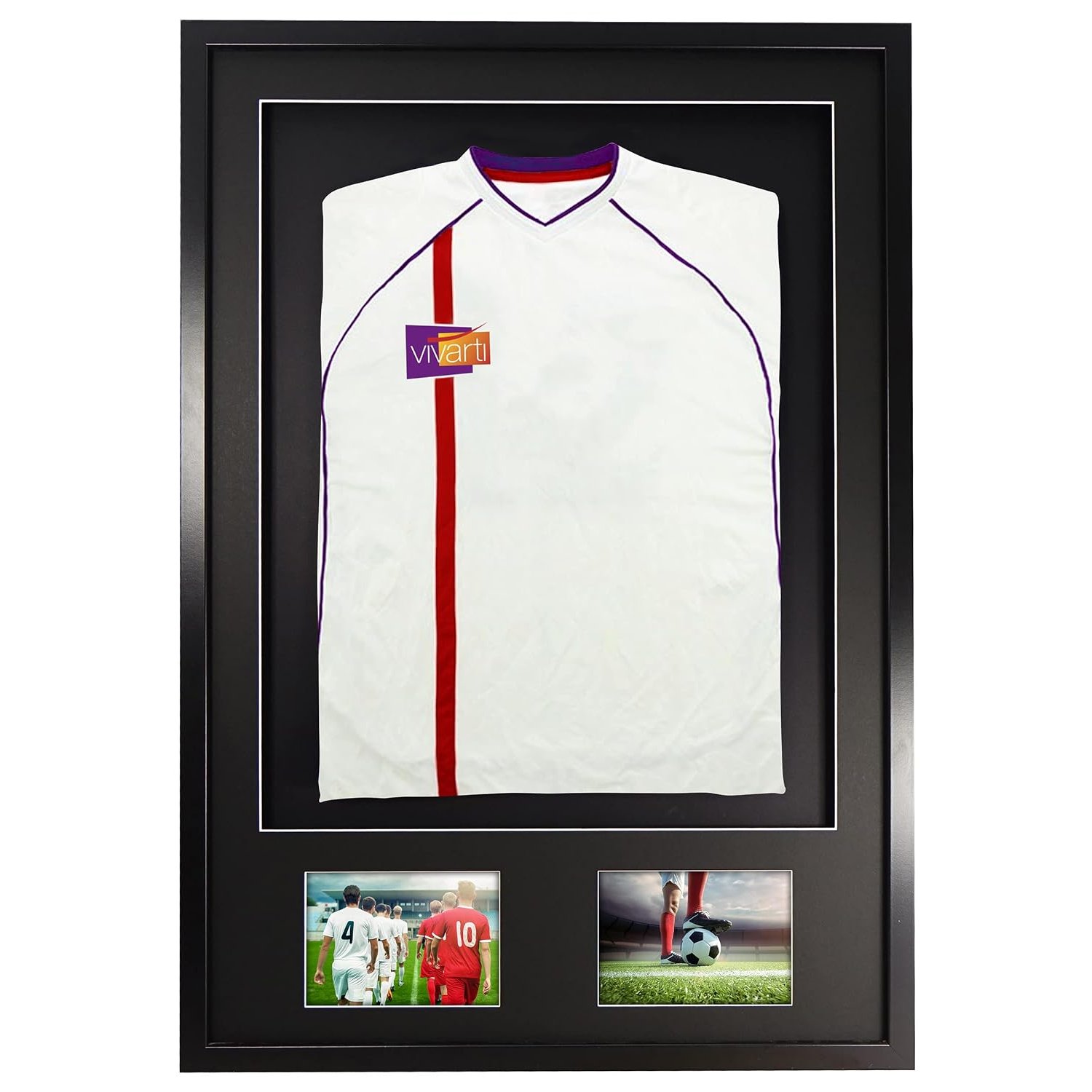 Vivarti DIY Sports Shirt Display Frame, 3D Shadow Box for Football, Rugby, Band T-Shirts, 61 x 91.5 cm, Black Frame with Double Aperture, Black Mount, Wall Hanging Kit