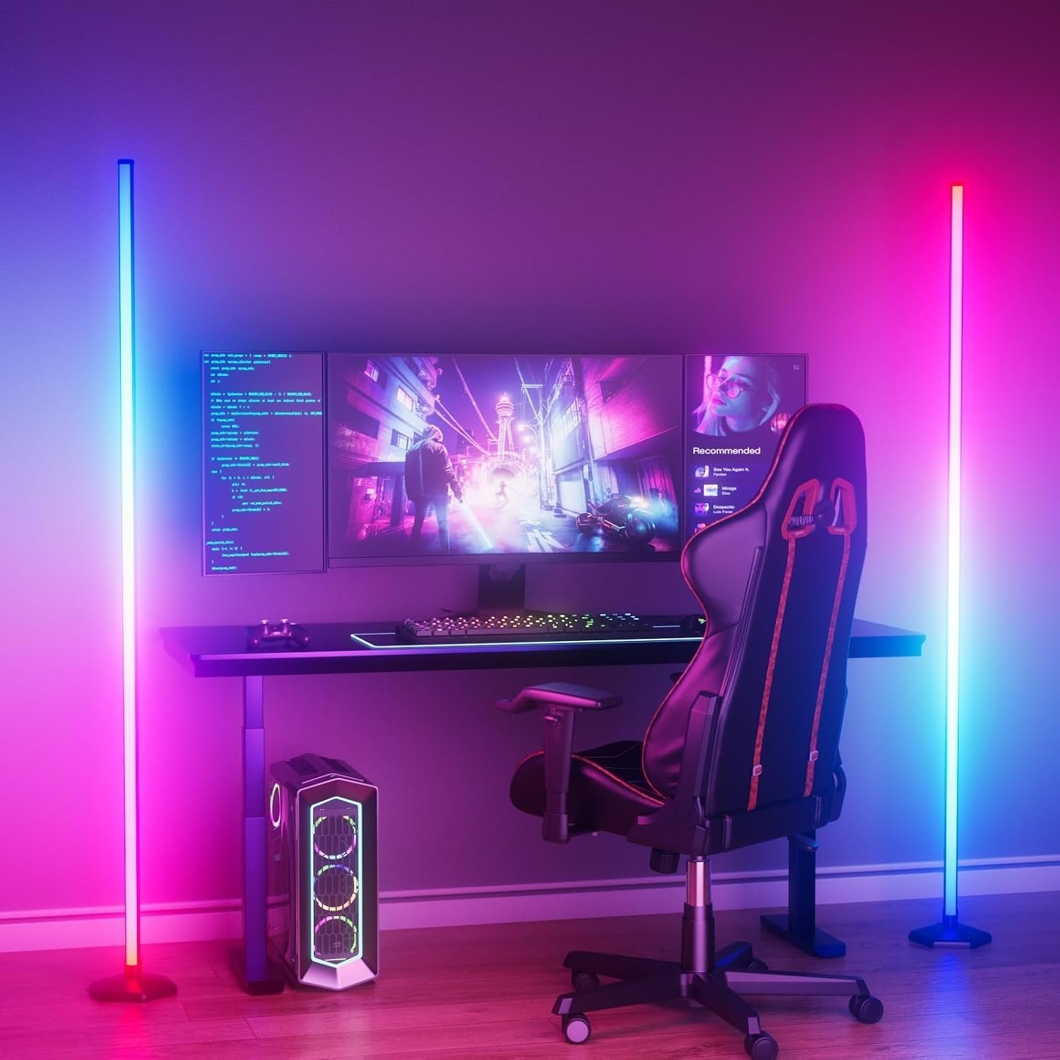 WISIMMALL 2 Pack Led Floor Lamp, RGBIC Corner Floor Lamps for Living Room, Featuring 16 Million Colours & 300+ Preset Scenes - 65" Standing Lamps for Living Room, Bedroom - Mood Lighting With DIY Mode