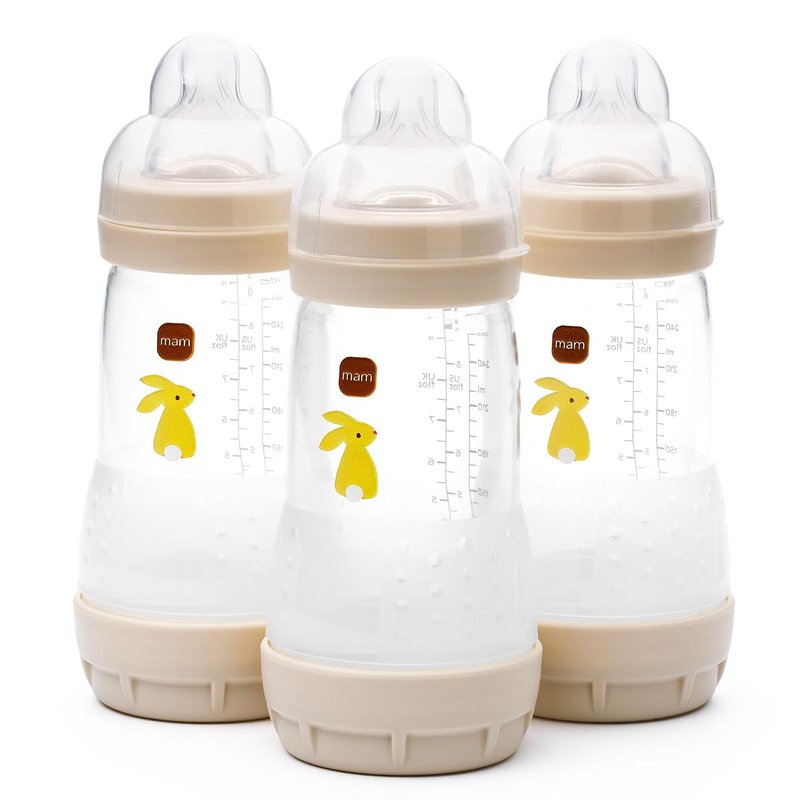 MAM Easy Start Anti-Colic Baby Bottles | 3 Pack (3 x 260) | Self-Sterlising Baby Milk Bottle | Medium Flow MAM Teats Size 2 | Newborn Essentials | Linen (Various Designs)