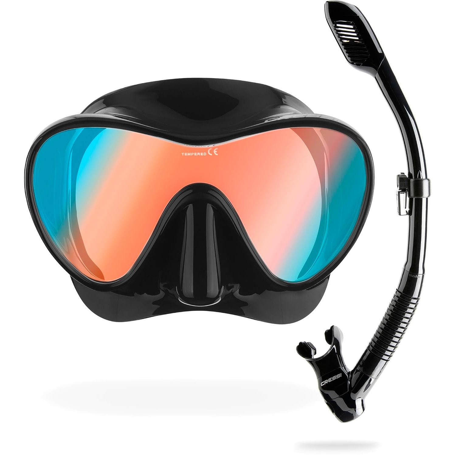 Cressi F1 Frameless Diving Mask - Anti-Fog Tempered Glass Snorkel Mask - Silicone Skirt for Secure Scuba Fit - Adjustable Buckles for Diving & Snorkelling - Black Ultravision Blue Lens - One Size