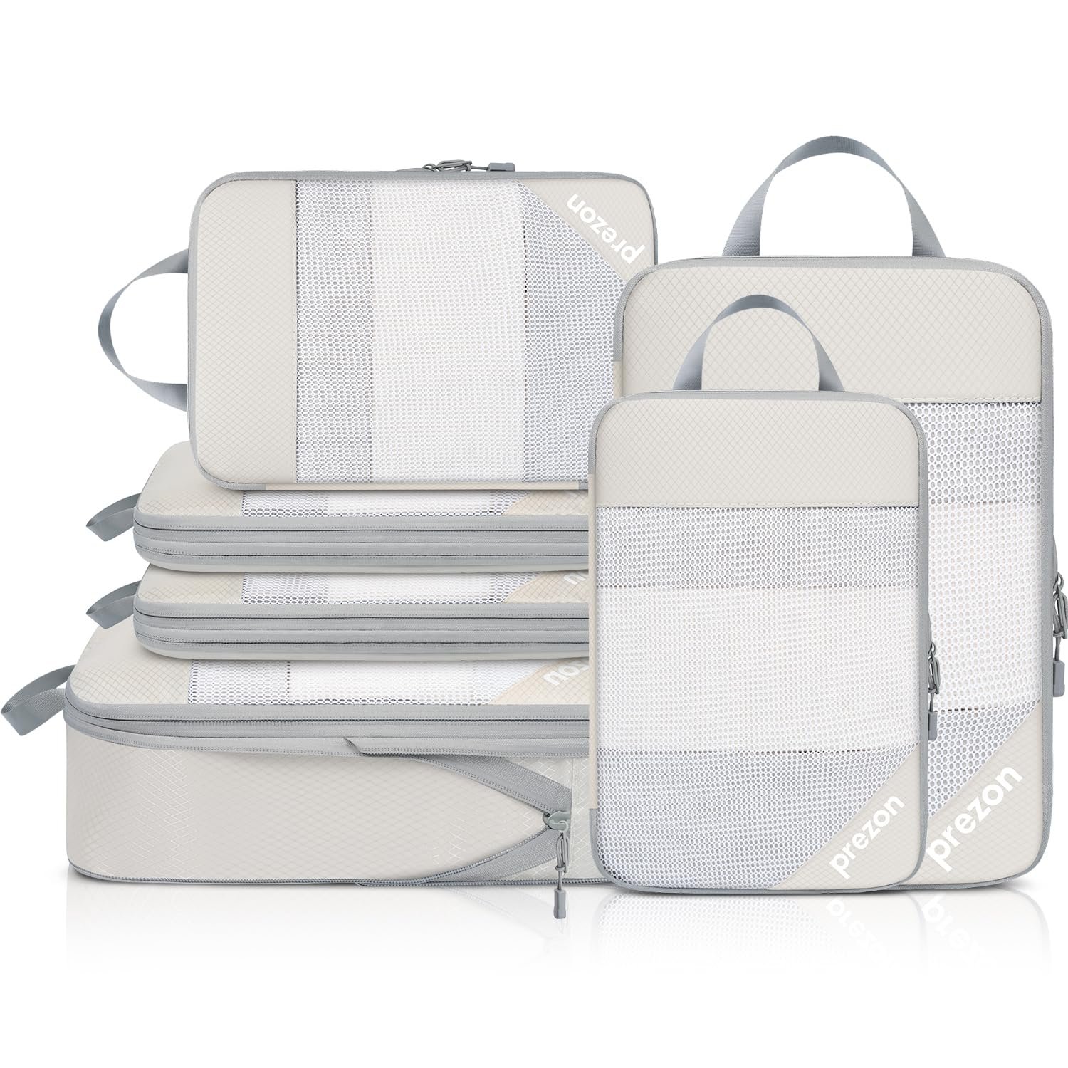 Prezon Versatile 6-Set Compression Hollow Packing Cubes, Full Open Visible Design, Space-Saving and Lightweight, Customized Cationic Material, Portable and Durable Luggage Organizer, Grey