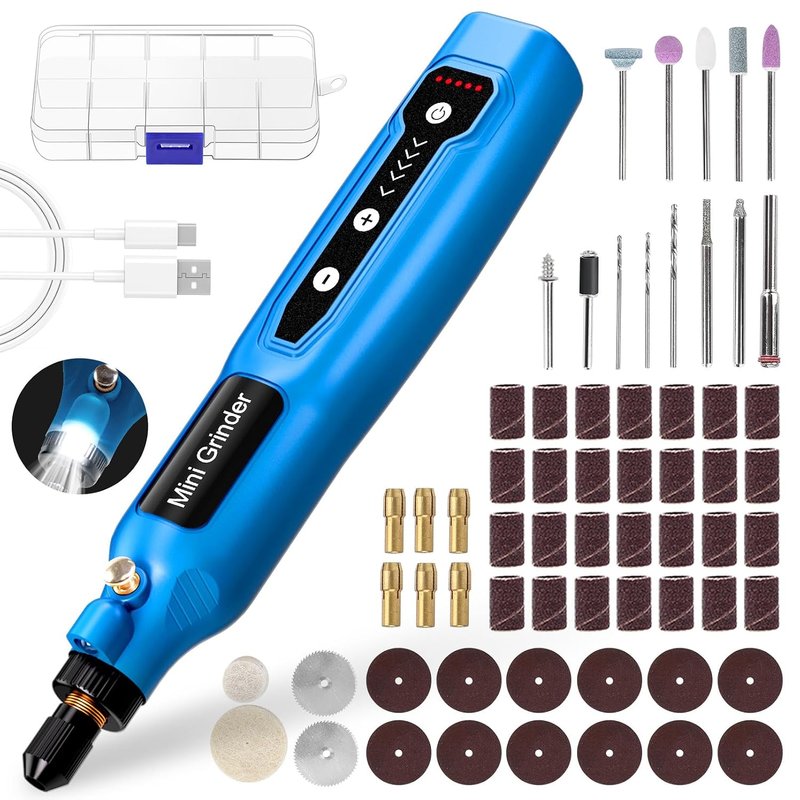 Cordless Mini Rotary Tool Set - 64Pcs Accessories 3.7V 5 Speed 3000rpm to 15000rpm Rotary Tool Kit USB Rechargeable with Light Mini Electric Grinder for DIY Work Engraving Grinding Polishing