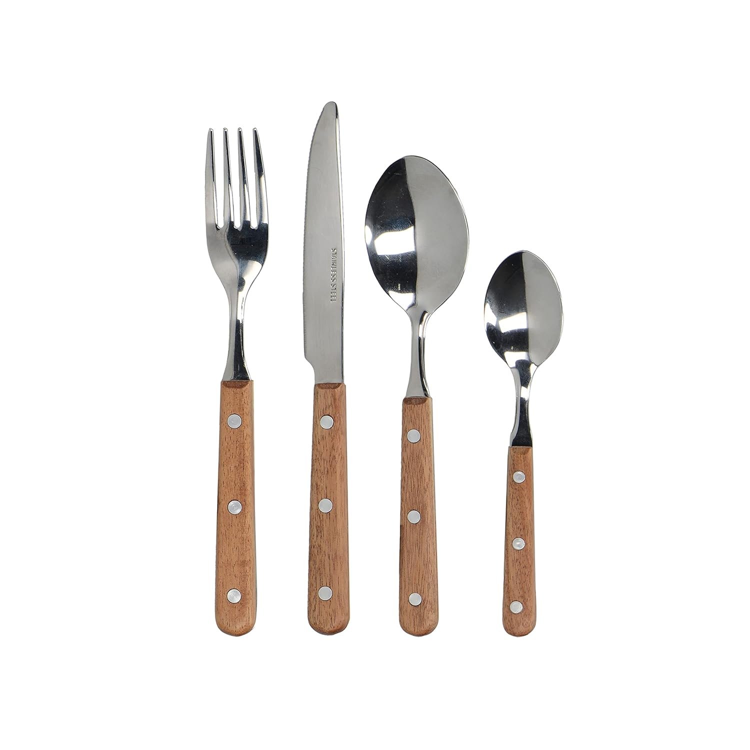 Mikasa Drift Wooden Handle Cutlery Set, Wood and Stainless Steel, Outdoor Cutlery, 16pc Set for 4