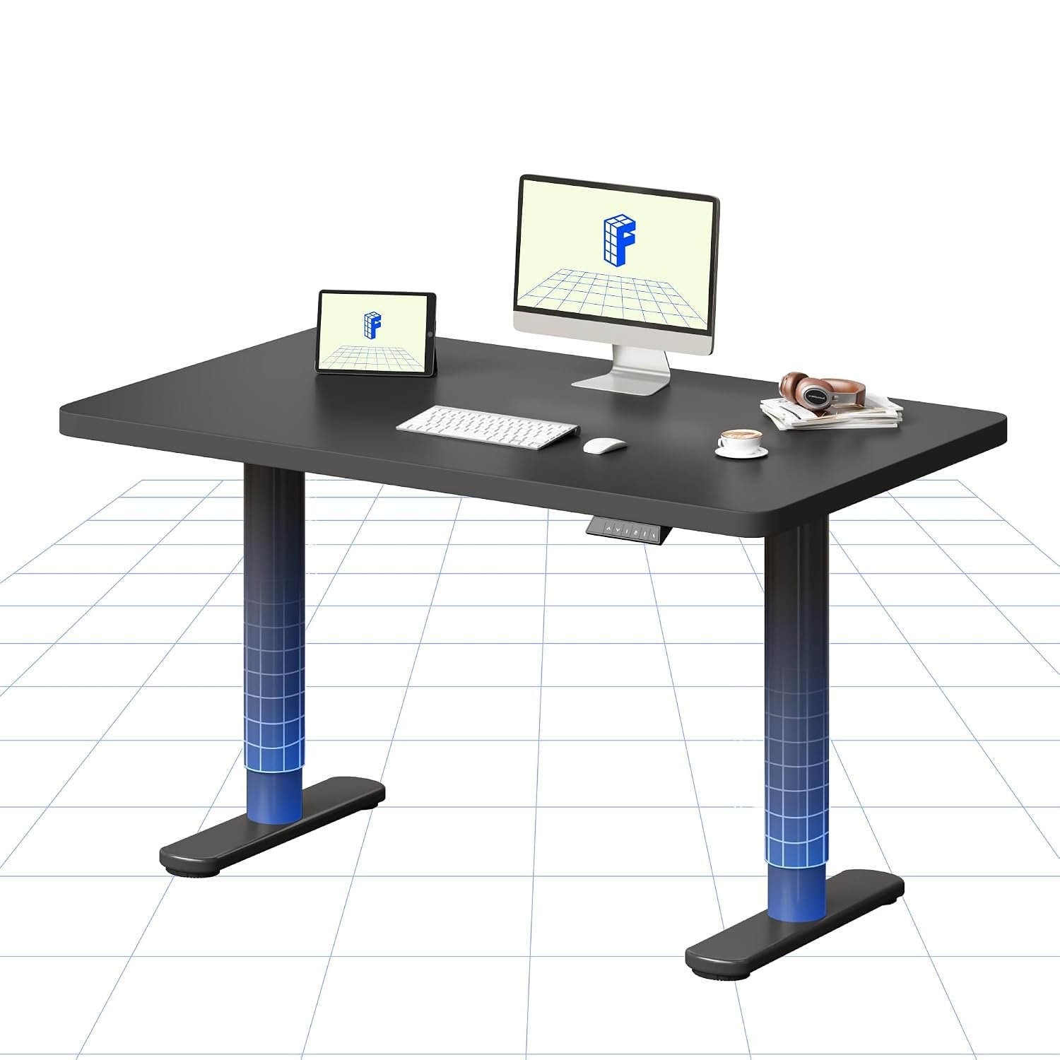 FLEXISPOT Electric Standing Desk One Piece Desktop CylineX Height Adjustable Sit Stand Up with Memory Smart Panel, 100x60 Black