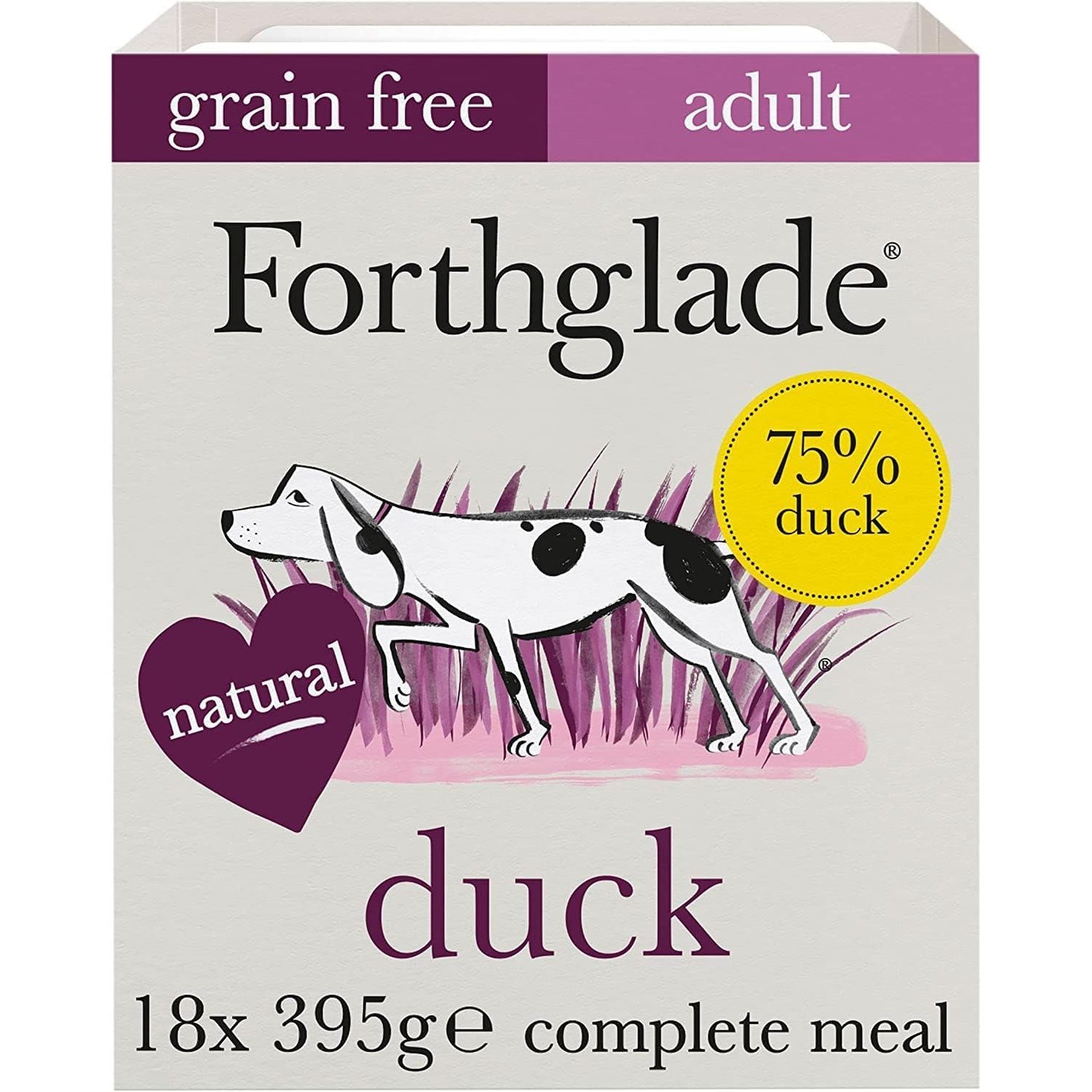 Forthglade Complete Natural Wet Dog Food - Grain Free Duck (18 x 395g) Trays - Adult Dog Food 1 Year+