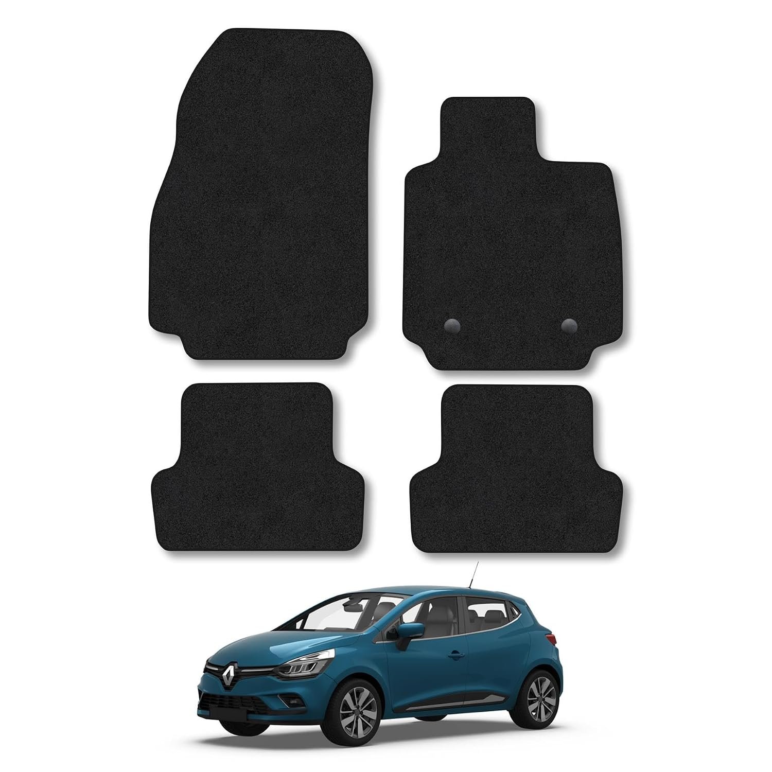 Renault Clio (2012-2019) Car Mats Accessories Tailored Fit Carpet Floor Mats Non Slip Black Trim Full Coverage Compatible Accessory Front Rear Set Anti Slip Granulated Backing Hand-Finished Clips