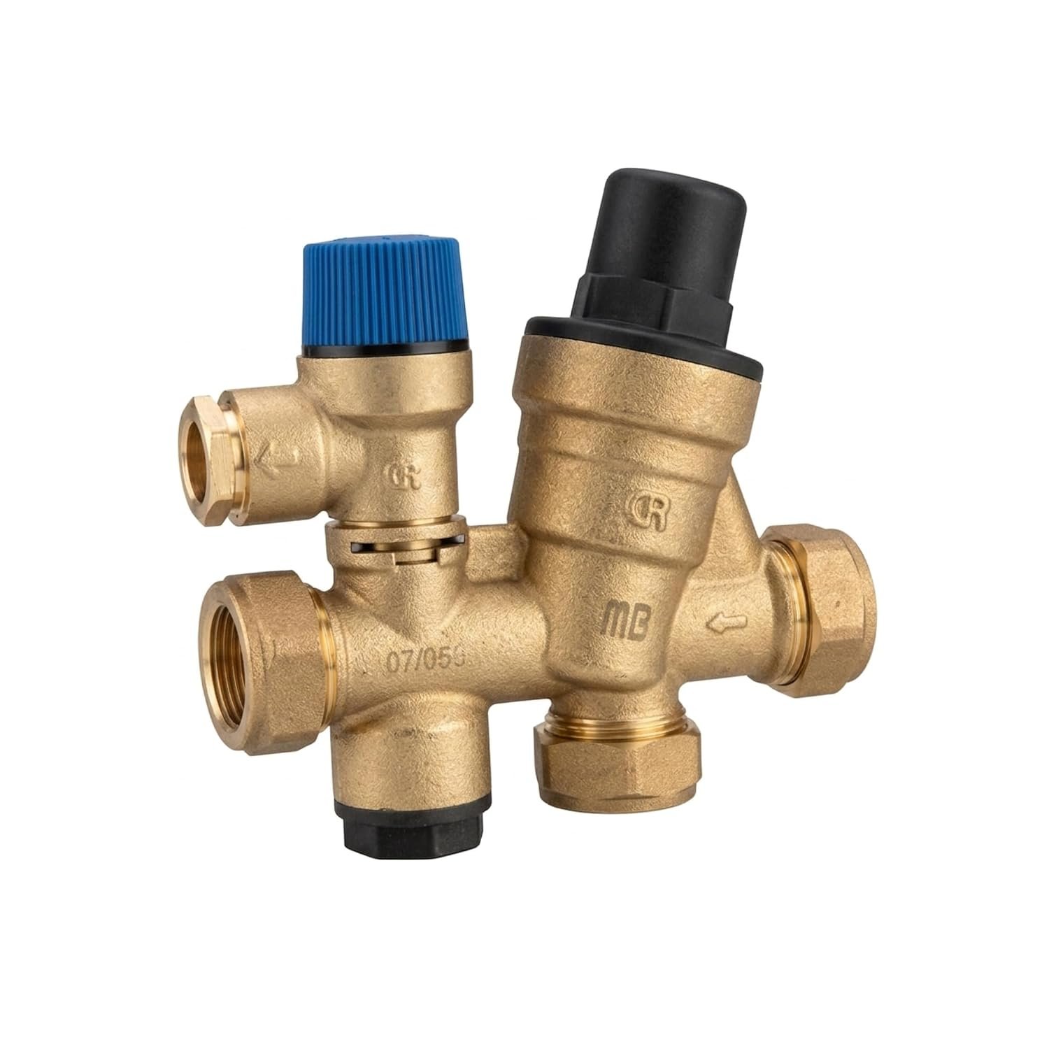 22mm Inlet Control Valve, 3 Port Monobloc 6 Bar Pressure Relief Valve with Check Valve & Integrated Filter, DZR Brass Compression Valve for Heat Pump & Renewable Heating Systems – Hulthor