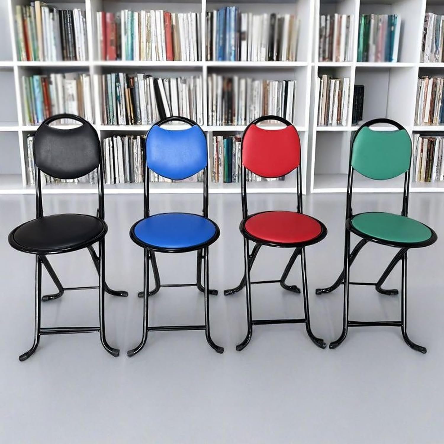 XDAPILMER Iron stool - Folding Metal Chair,for Lawn Lobby Event Chairs,with Padded Cushion and Back,Foot Rest,Ergonomic walking stick stools(Red)