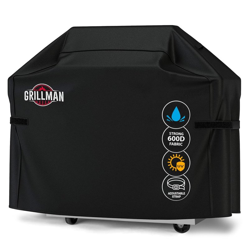 Grillman Grill Barbecue Covers, Heavy Duty Gas BBQ Cover for Weber, Brinkmann, Char Broil, Outback and more. Rip-Proof, UV, Waterproof BBQ Covers (132 L x 66 W x 109 H cm, Black)