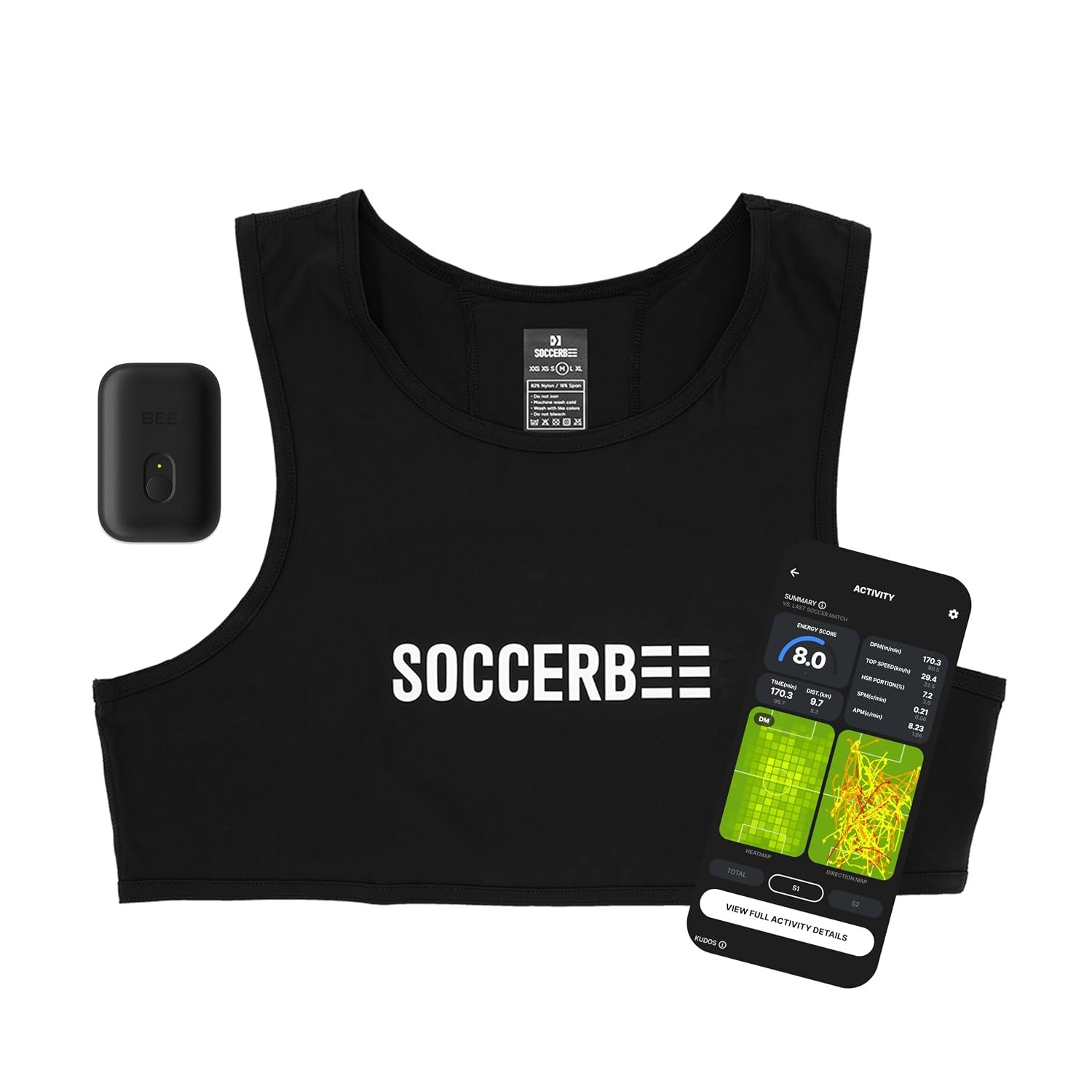 SOCCERBEE-BEE PRO 2 - Sports GPS Tracker & Vest for Outdoor Sports | 30days trial included & Subscription Requierd | Soccer Training Equipment | Fitness Tracker (size Large)