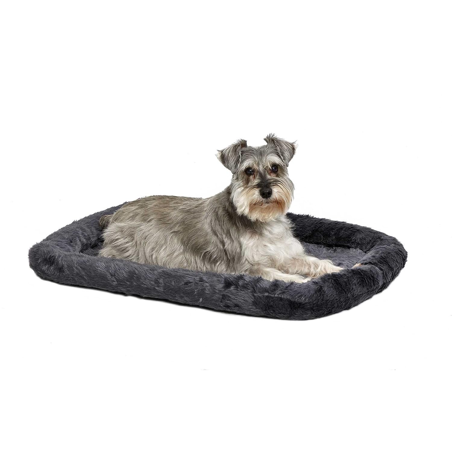 MidWest Homes for Pets QuietTime Dog Bed – Gray Faux Fur Bolster, Ultra-Soft and Machine Washable, Fits 76 cm Crates and Carriers, for Medium Breed Dogs