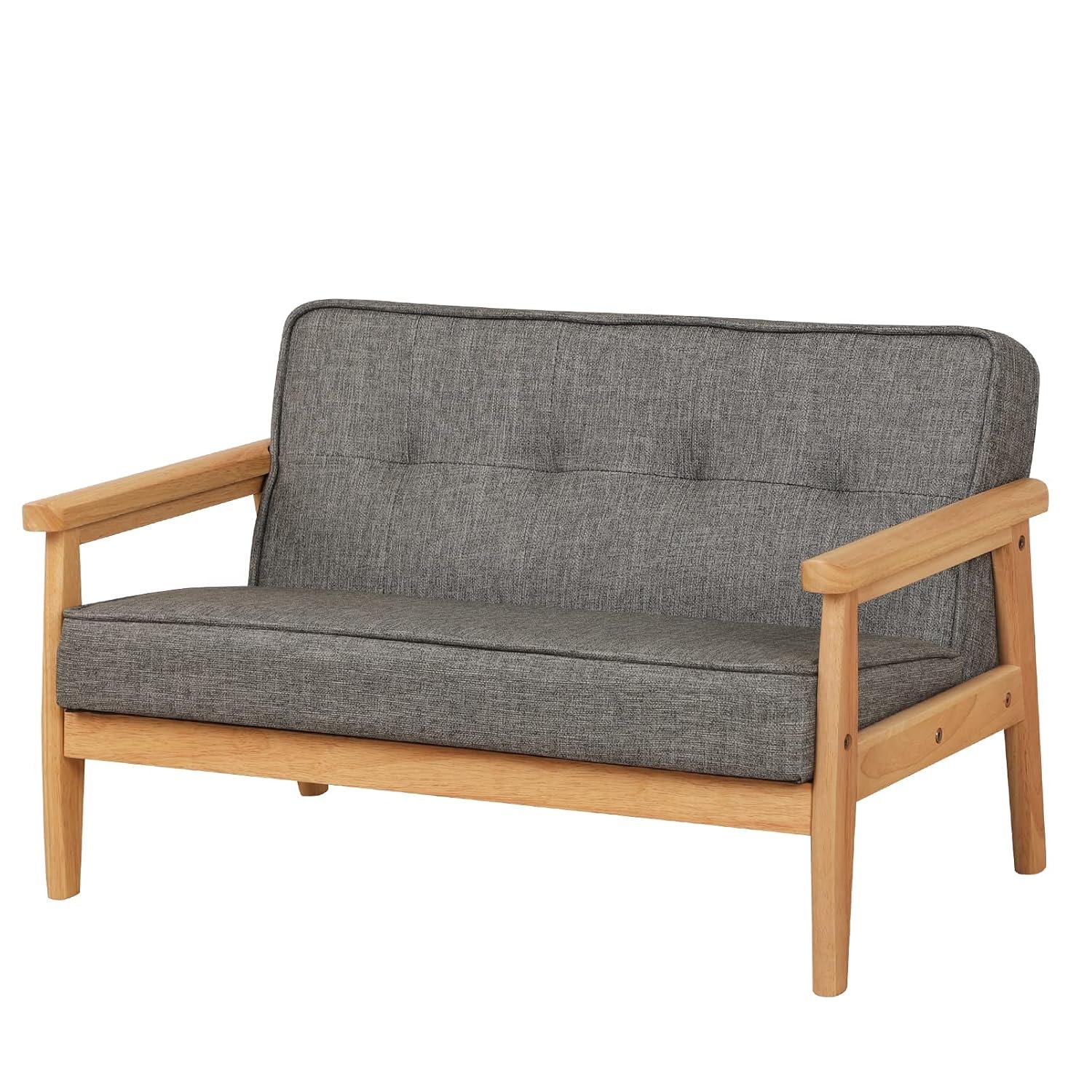 DGBAOBEI Kids Sofa Couch,PVC Leather Toddler Armhair Couch,Wooden Frame Legs 2 Seater Childrens Sofas for Boys and Girls (Dark Grey)