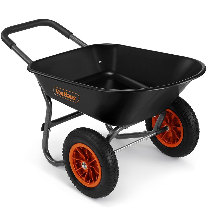 VonHaus Wheelbarrow 78L – Wheel Barrow Garden Dump Cart – Heavy Duty Multi Use for Tools, Waste, Plants, Transporting – Two Wheeled Pneumatic Tyres, Plastic Tray with Steel Frame, Soft Grip Handle