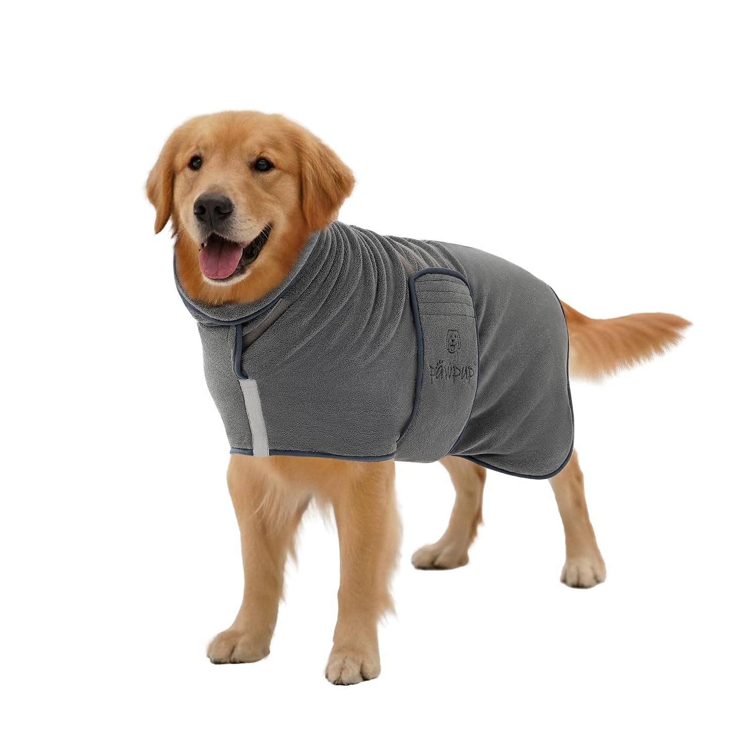 PAWPUP® Dog Drying Coat - Double Layer Ultra Absorbent Microfibre Dog Towel Robe, Dries in 20-30 Minutes, Thick, Soft & Warm All-Season Dressing Gown (Grey, M)