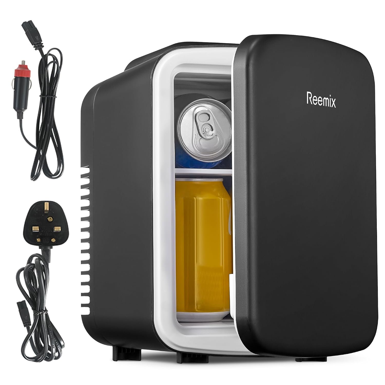 Mini Fridge 4 Litre, 6 Can Portable AC+DC Power Cooler & Warmer, Portable Small Fridge for Bedrooms, Cars, Offices; Skincare, Makeup, Cosmetics, Food (Black, 4L)